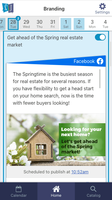screenshot of social jazz mobile app with a real estate post example displayed